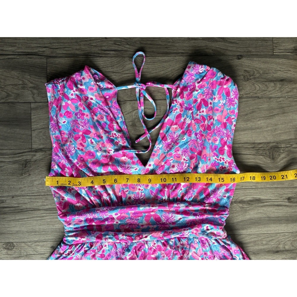 Lilly Pulitzer Floral Tiered Dress Pink Blue Open Back Women's  Sz M - Picture 7 of 16